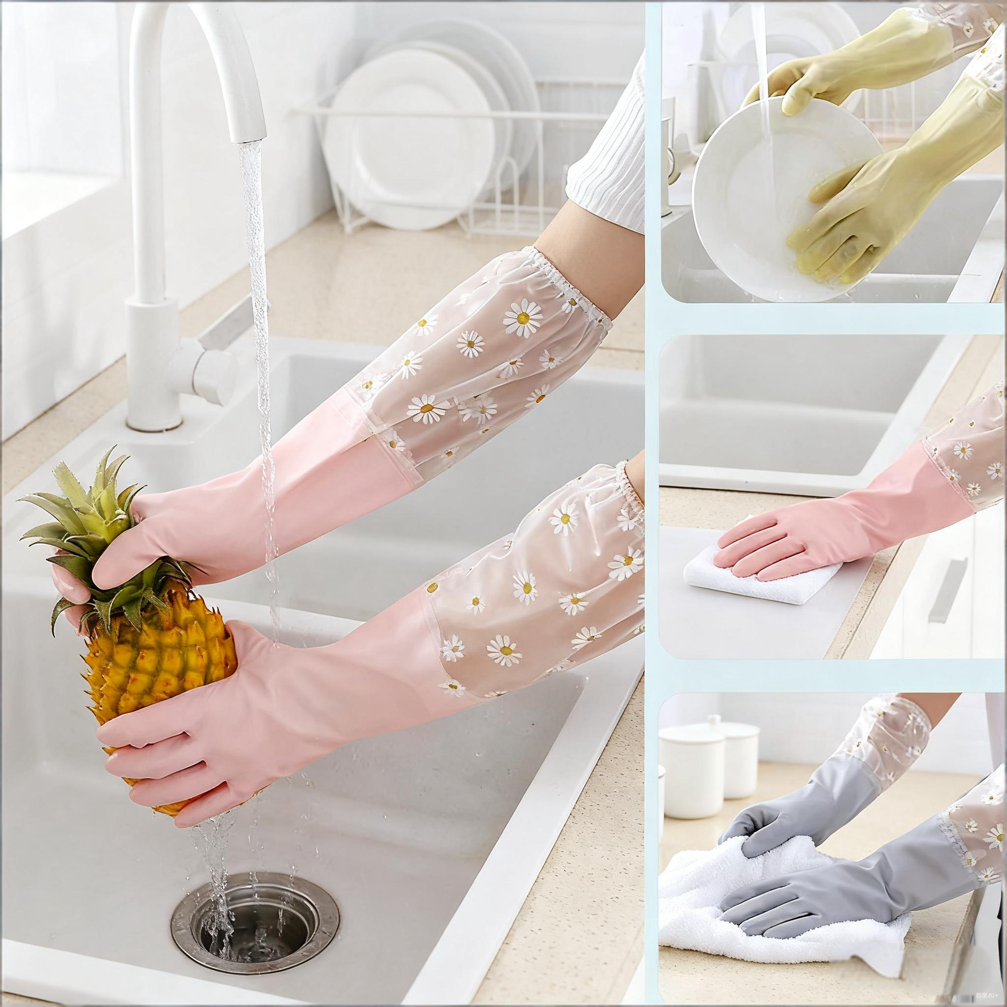 1 Pair Rubber Gloves Long Slee - đánh giá và giá Dish Glove Rubber