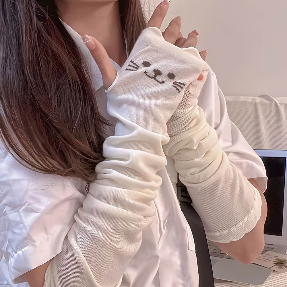 1 Pair Cute Cat Print Arm Cove - đánh giá và giá Fingerless Glove Knit