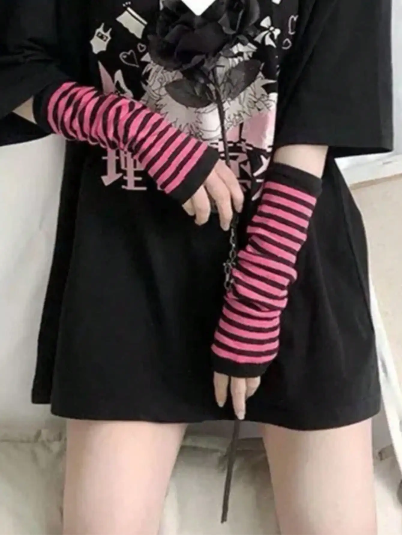 1 Pair Y2K Punk Striped Knitte - đánh giá và giá Fingerless Glove Knit